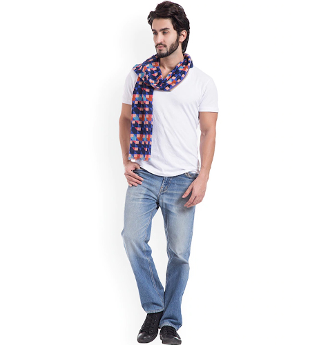 Men Blue & Multicoloured Checked Muffler